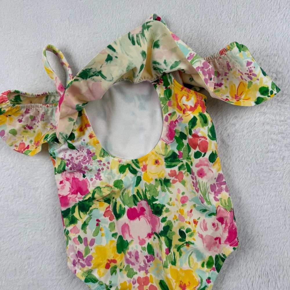 Janie and Jack Floral 1 Piece Swimsuit Toddler 2T Multicolor Ruffle Off-Shoulder